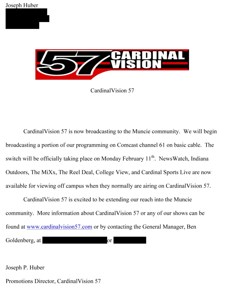 The CardinalVision station underwent some serious changes. Before the logo redo and rebranding of the station was complete, our station manager was able to have the station broadcast beyond Ball State's campus limits.
