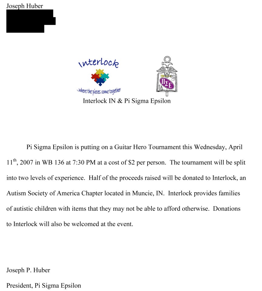 Pi Sigma Epsilon Guitar Hero tournament press release. The story made both the Ball State Daily News and the Muncie Star Press.